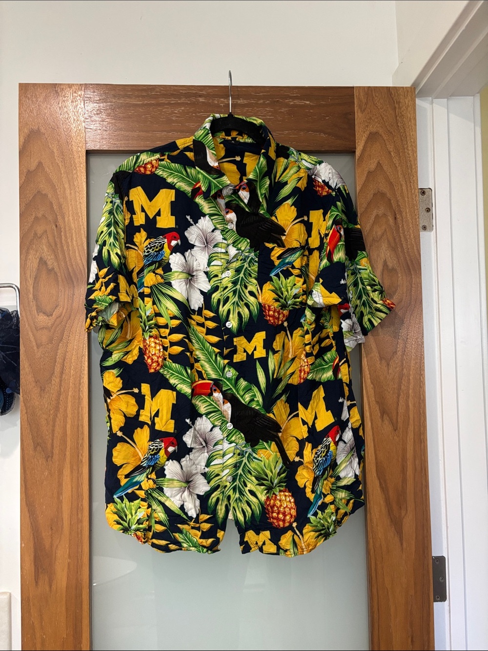 Men's Navy Tropical Button-Down Shirt with Yellow Accents